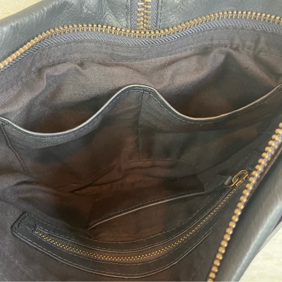 JOELLE HAWKENS Boho Black Pebbled Leather Crossbody Shoulder Bag Brass Hardware - Picture 8 of 16